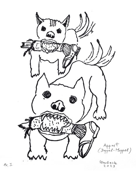 Stephan Werbeck, Apport (Doppel-Moppel), 2023, Holzschnitt, Print on demand