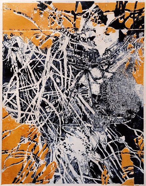 Marion Münzberg: UnterHolz, Transferlithografie, 2024